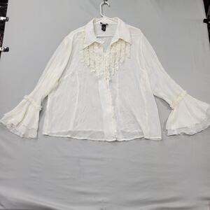 Studio 1940 Women’s 22/24W Sheer Lace Ruffle Bell Sleeve Blouse Ivory Boho Top